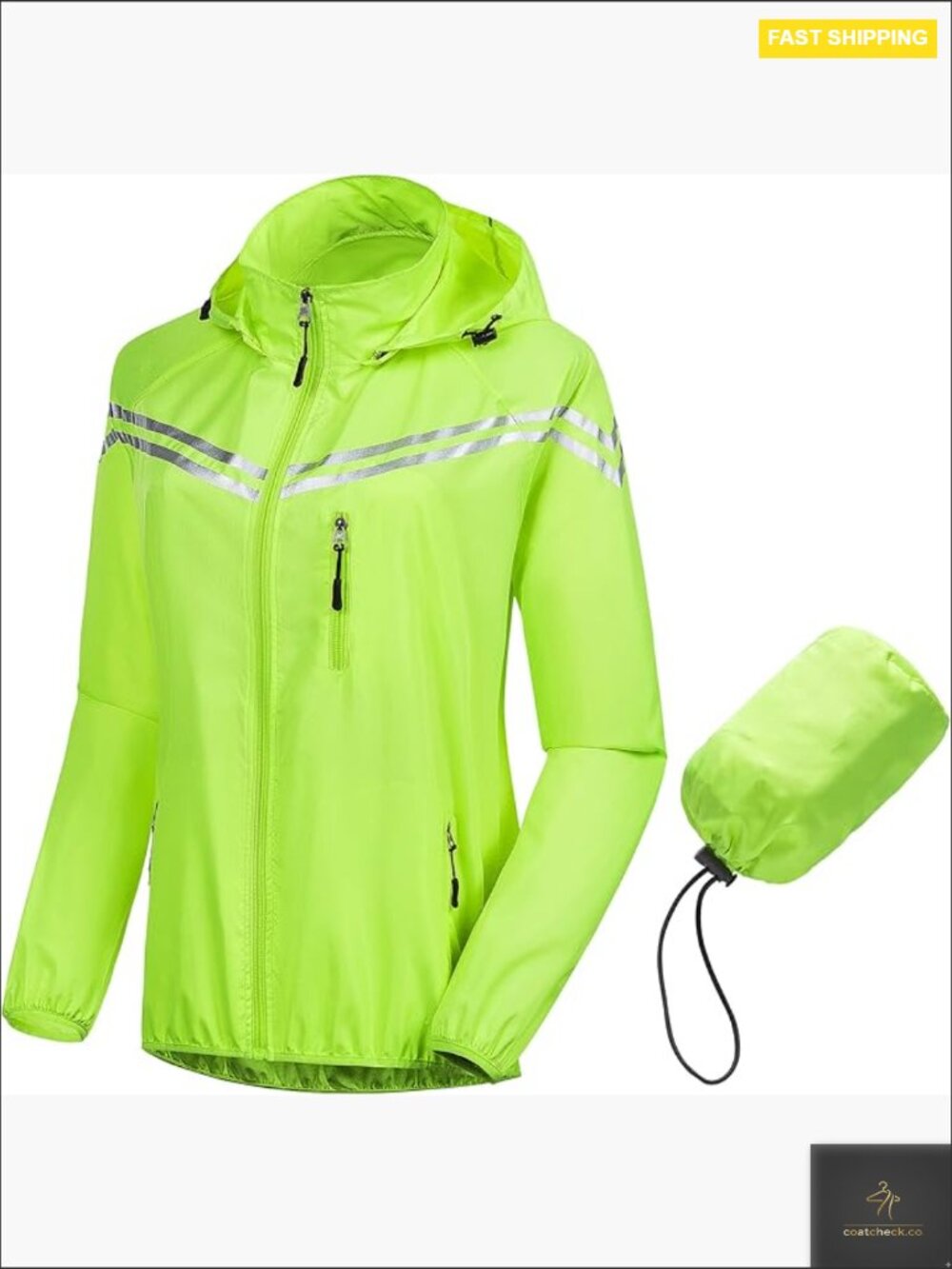 Lightweight Packable UPF 50+ Hooded Rain Jacket Reflective Cycling Coat